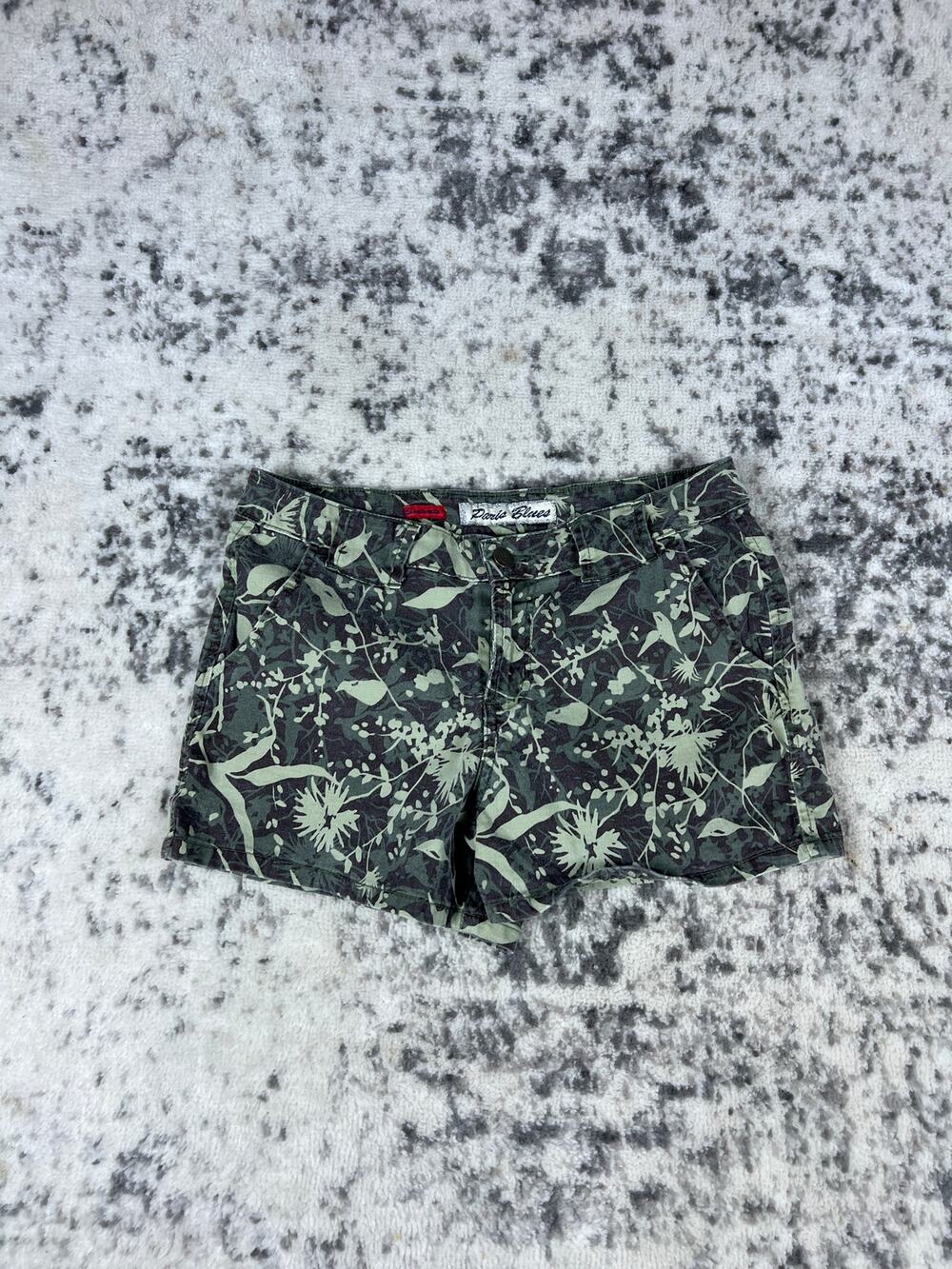 Paris Blues Low Rise Shorts Sz 5 Green Leaf Print Y2k Floral